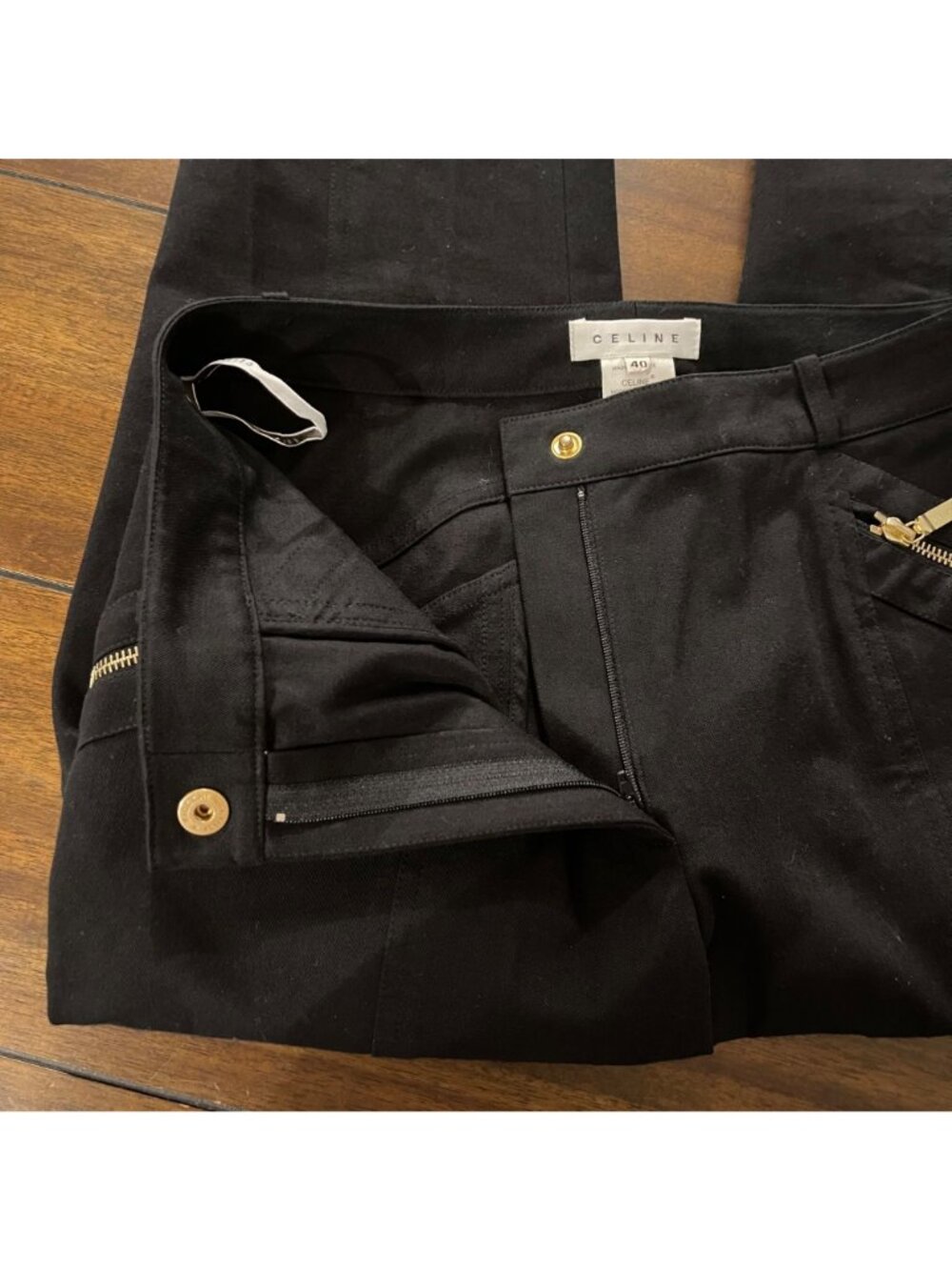 Celine Black Skinny Pants Gold Zipper Details Cotton Spandex Blend Sz 8 or FR40 - Picture 7 of 9